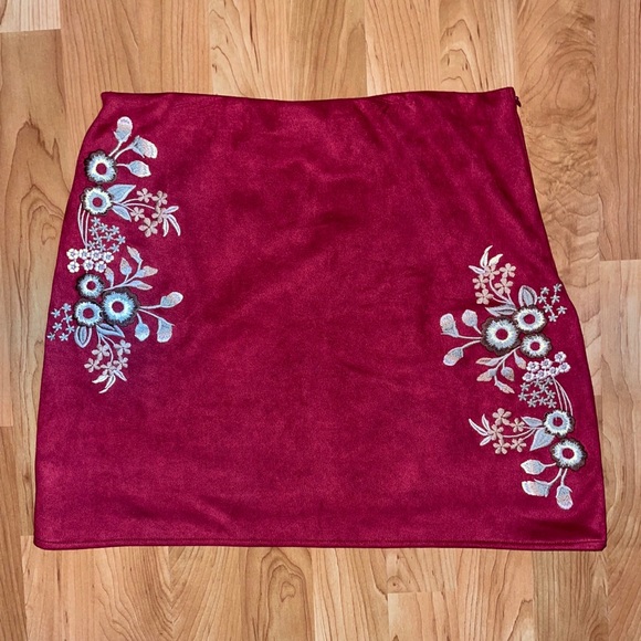 Francesca's Collections Dresses & Skirts - 3 for $15//Burgundy Skirt with Floral Embroidery